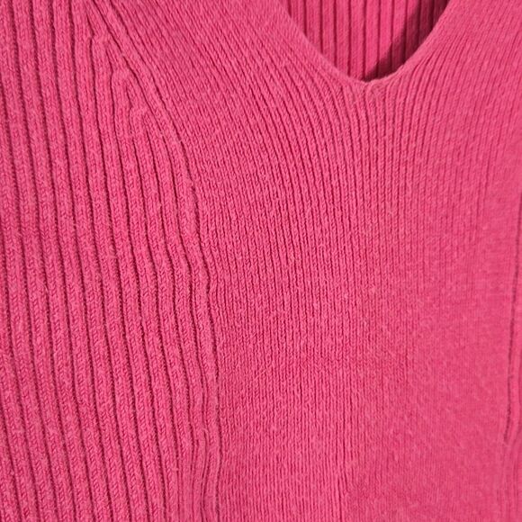 Worthington Hot Pink V-Neck Ribbed Sweater 3/4 Sleeve Pullover Women's L Winter - Picture 7 of 8